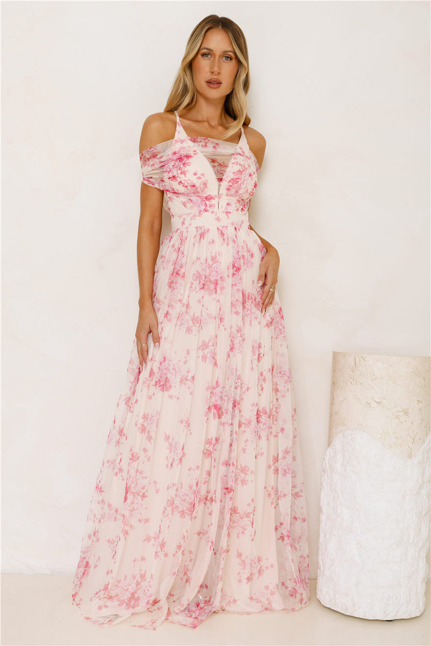 Enchanted Petals Maxi Dress Fuchsia