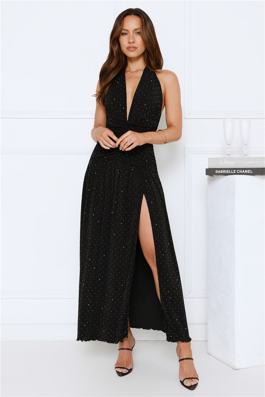 High Society Nights Halter Maxi Dress Black