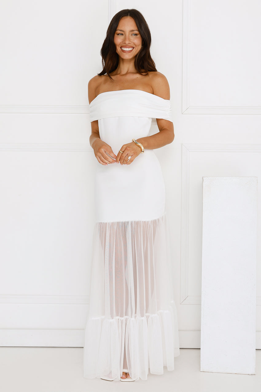 Moonbeam Reverie Off Shoulder Maxi Dress White