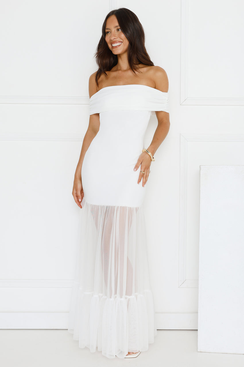 Moonbeam Reverie Off Shoulder Maxi Dress White