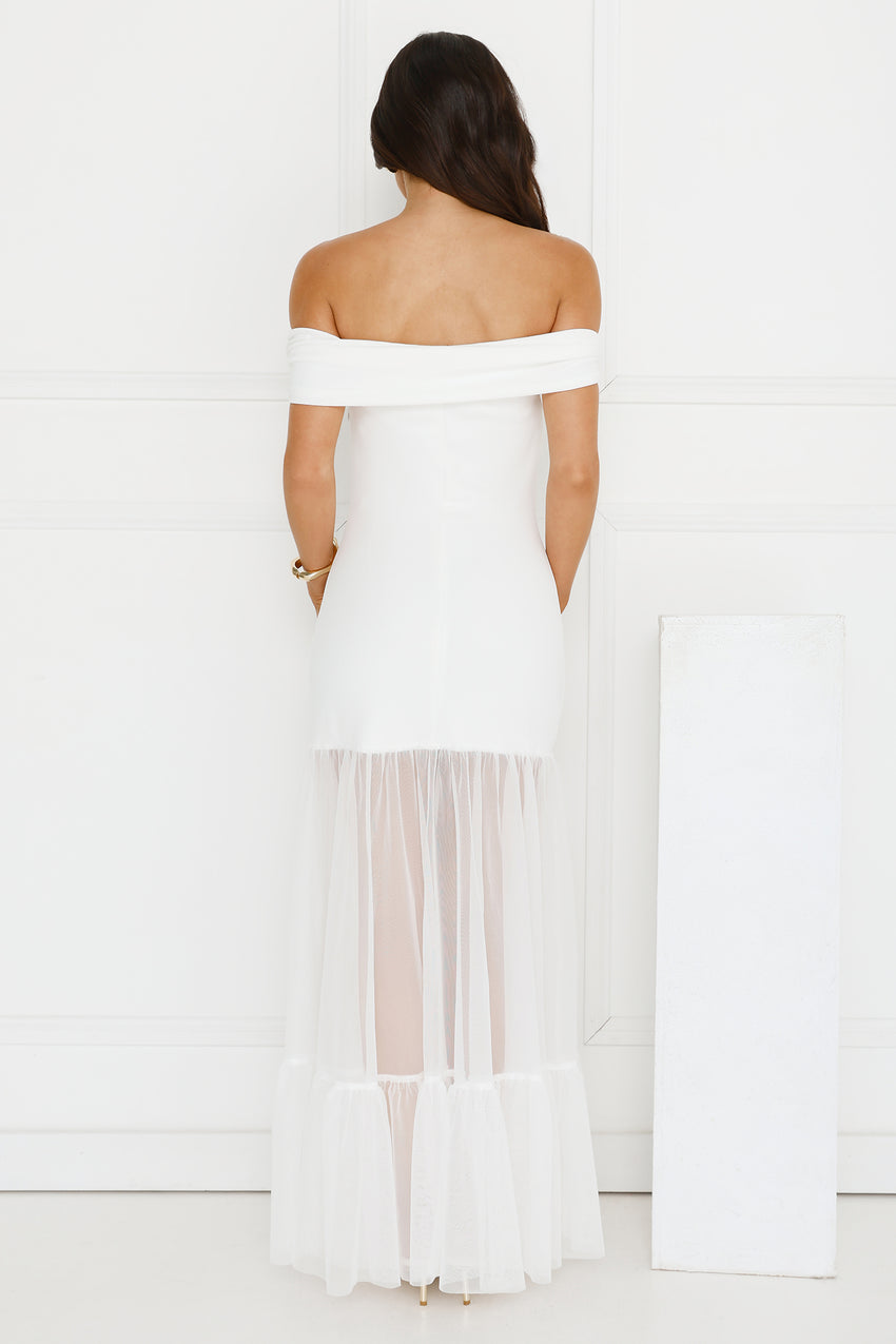 Moonbeam Reverie Off Shoulder Maxi Dress White