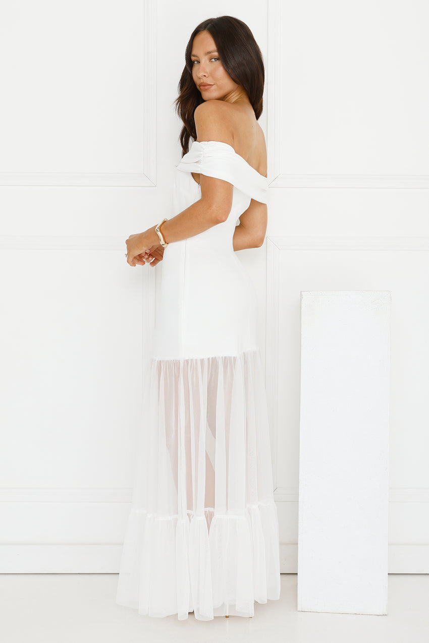 Moonbeam Reverie Off Shoulder Maxi Dress White