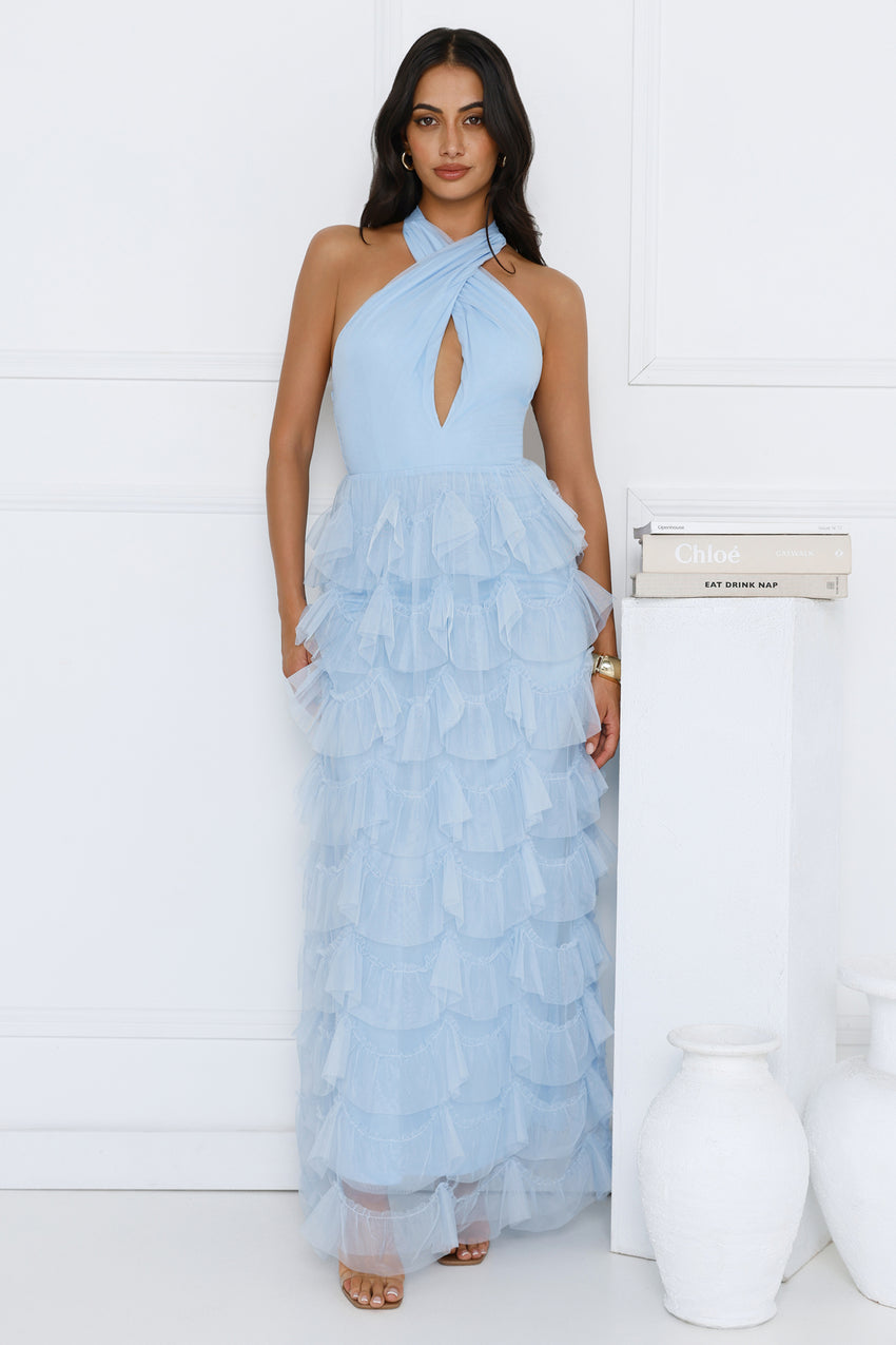 Aisling Halter Tulle Maxi Dress Blue