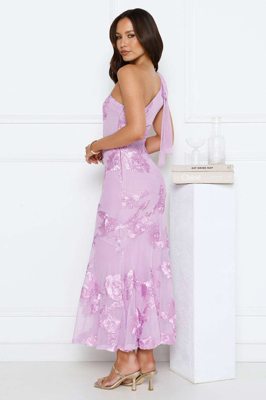 Glossy Girl One Shoulder Mesh Maxi Dress Lilac