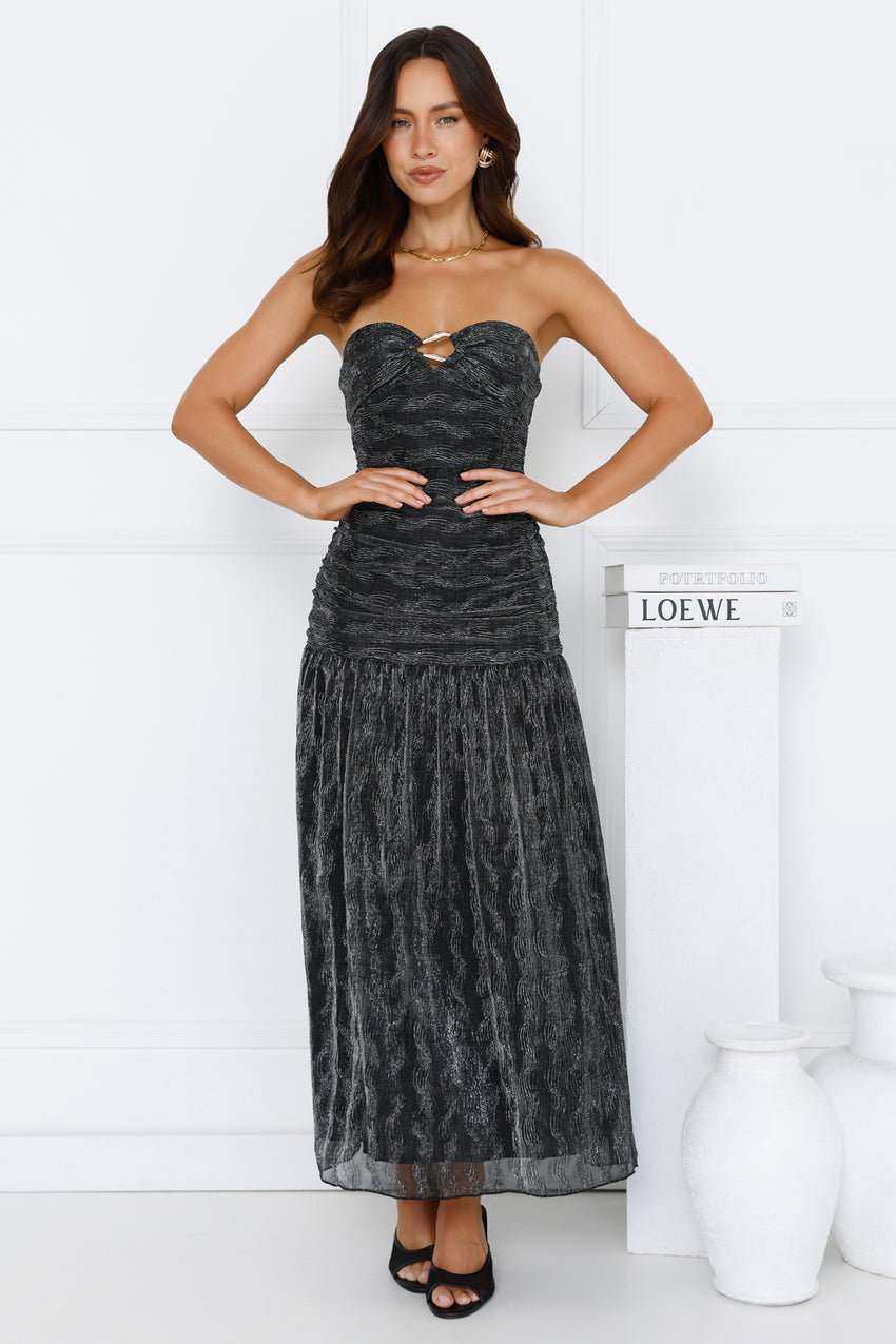 Glittering Vibes Strapless Maxi Dress Black
