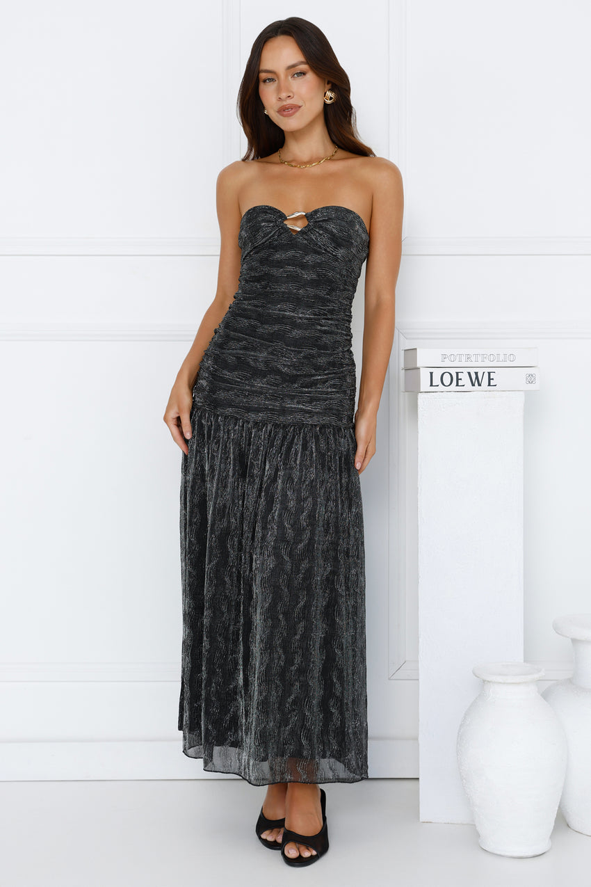 Glittering Vibes Strapless Maxi Dress Black