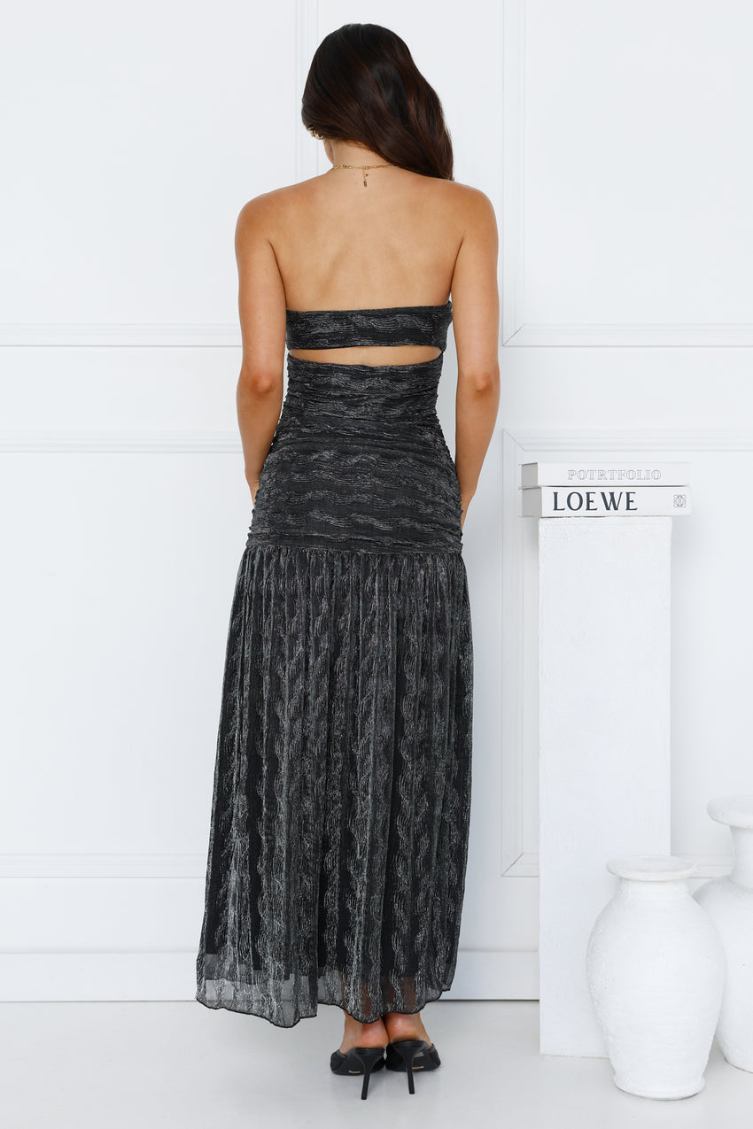 Glittering Vibes Strapless Maxi Dress Black