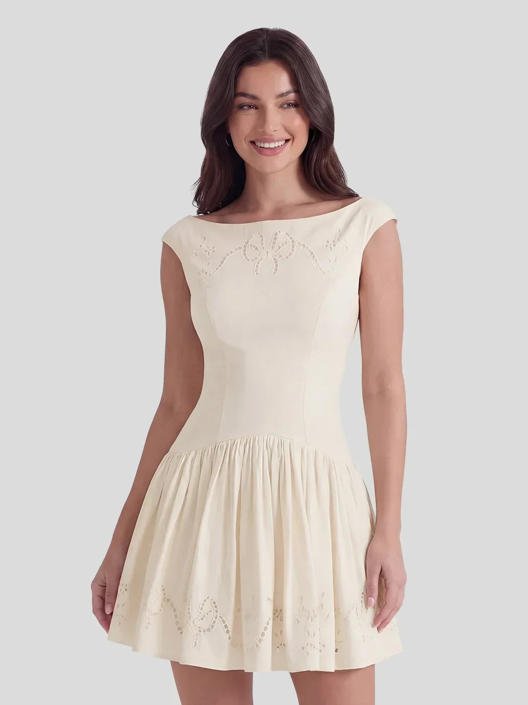 Chic Boat Neck Broderie Anglaise Dress