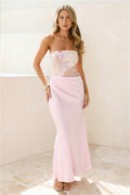 City Lights Chic Strapless Satin Maxi Dress Pink
