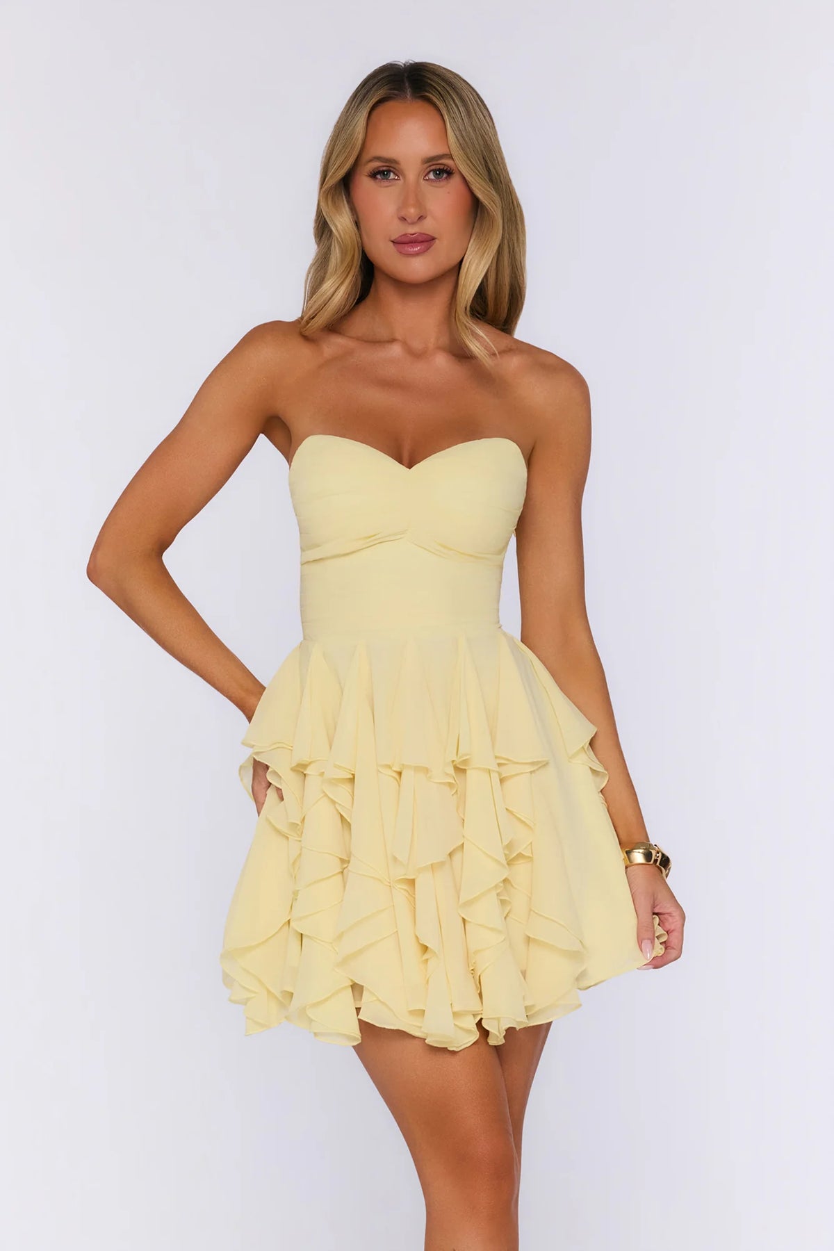 A Girl Can Dream Strapless Mini Dress Yellow