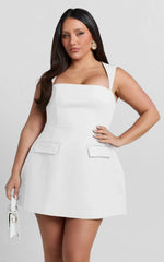 Garrett Mini Dress - Square Neck Fit And Flare Dress in White