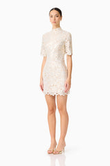 Nicoletta Short Sleeve Mini Dress in Gold