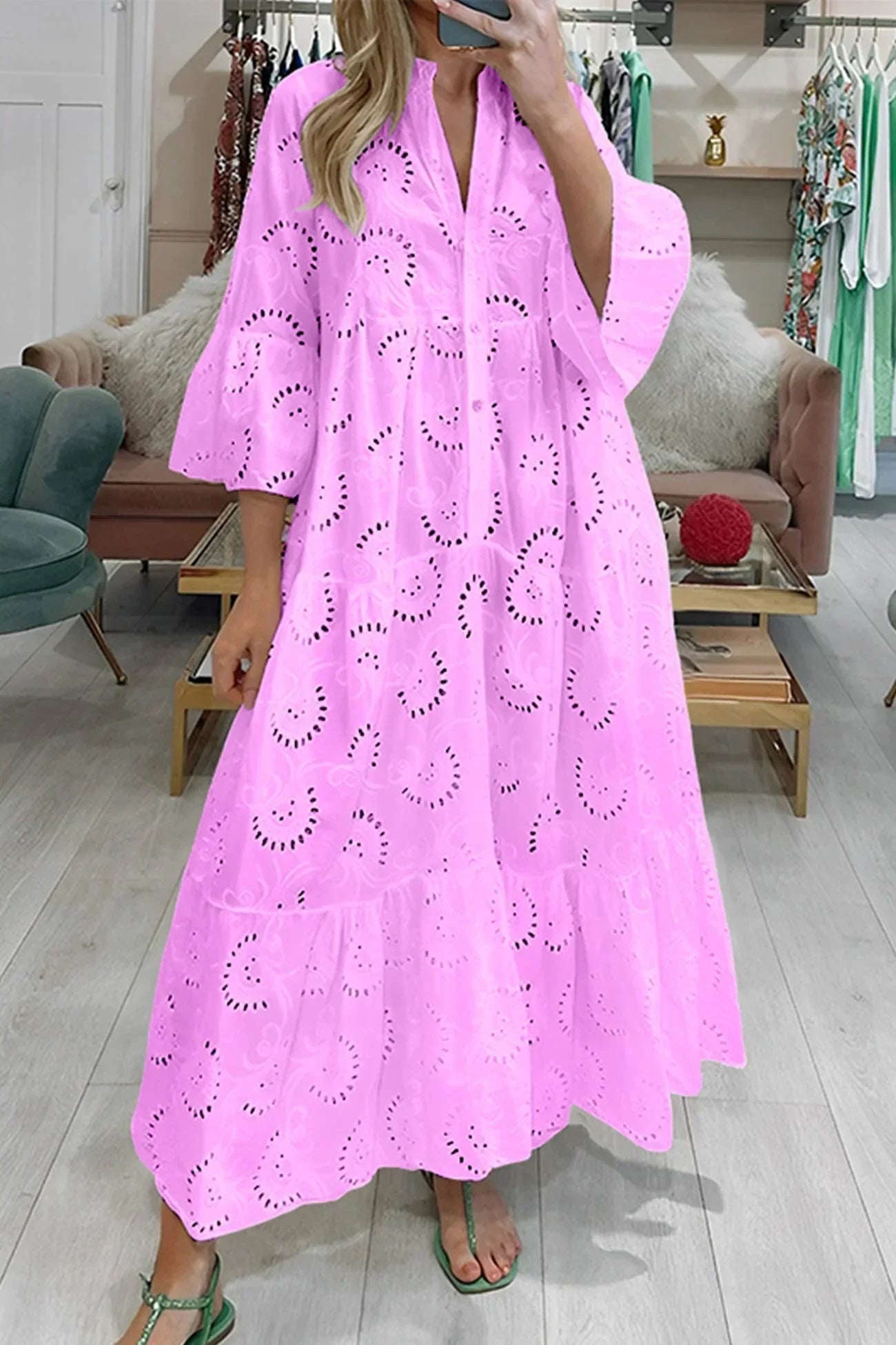 Bohemian Embroidered Cotton Maxi Dress - Lightweight, Flowy & Effortlessly Chic