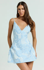Gianni Mini Dress -  Plunge A Line Low Back Dress in Light Blue