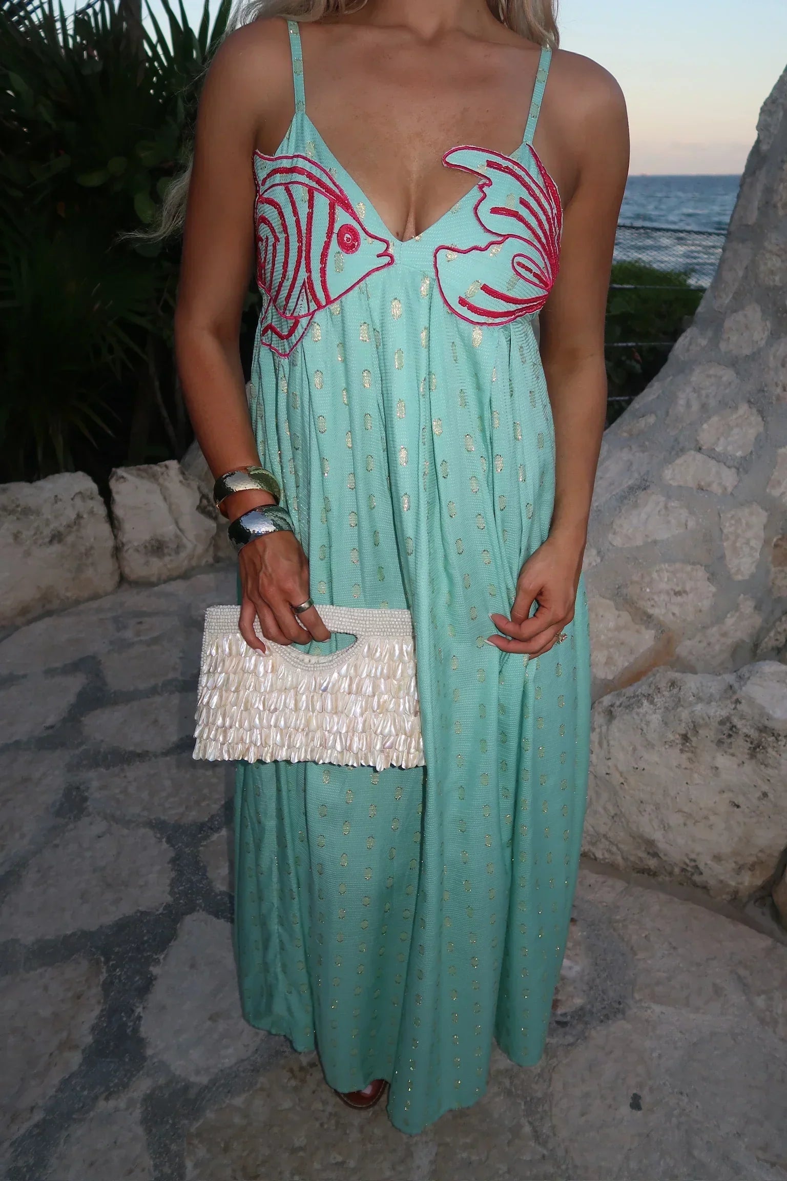 Ariel Flared Maxi Dress-Aqua