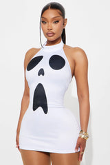 Hauntingly Hot High Neck Bodycon Mini Dress Halloween Costume - White/Black