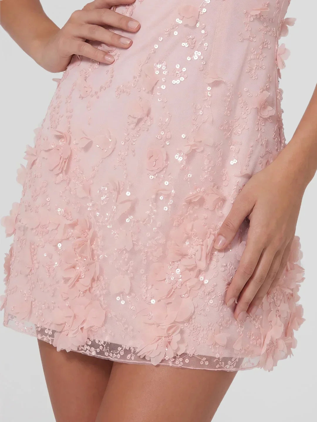 Floral Sequin & Bead Tulle Mini Dress