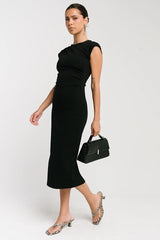 Ivy Fitted Midi Dress in Black