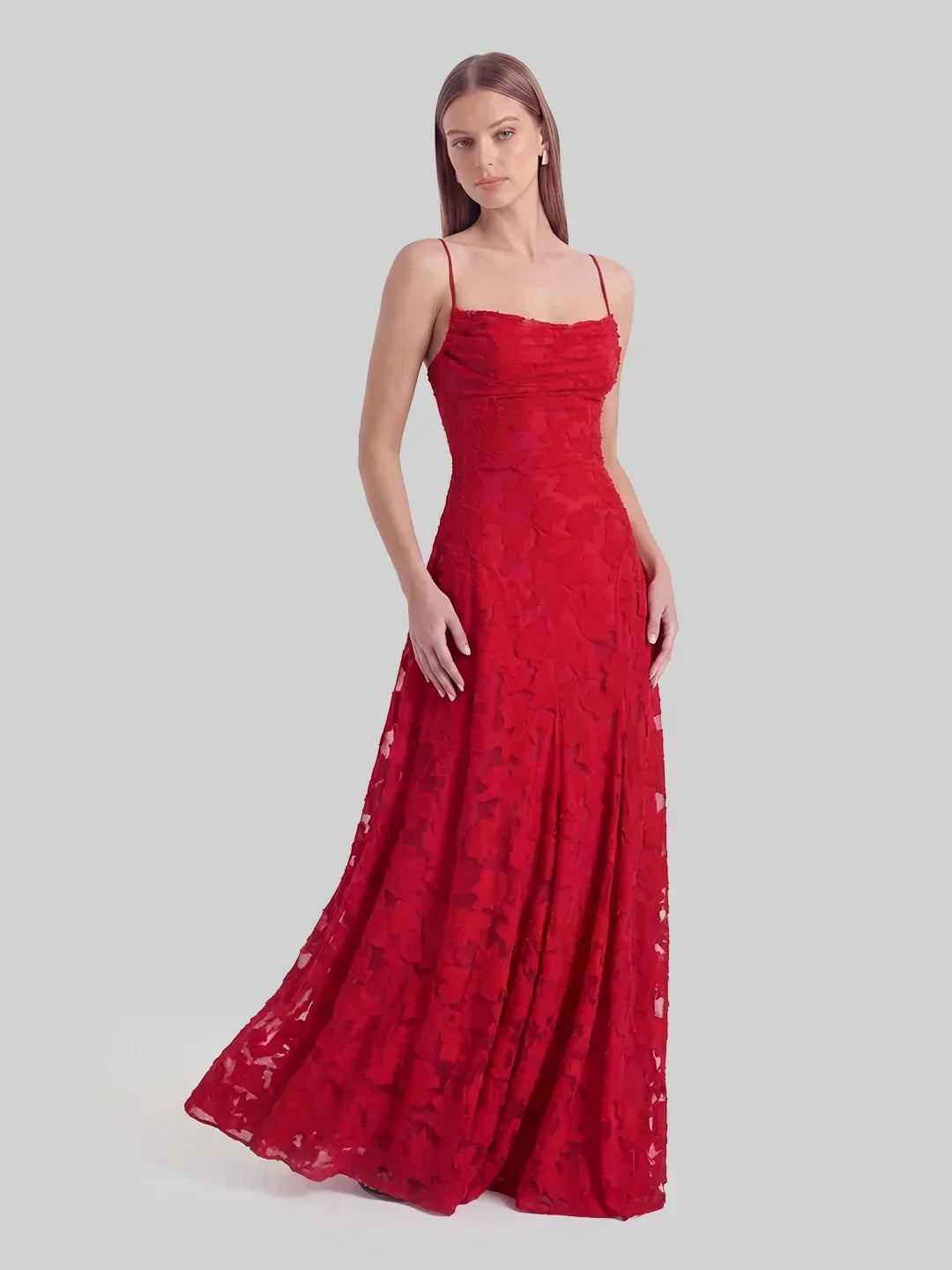 Floral-Burnout Cowl Neck Gown