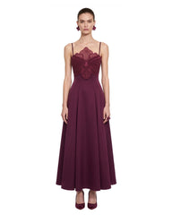 3D Floral Strappy A-Line Maxi Dress - Burgundy