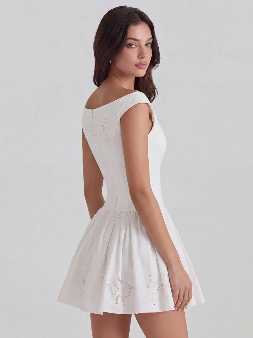 Chic Boat Neck Broderie Anglaise Dress