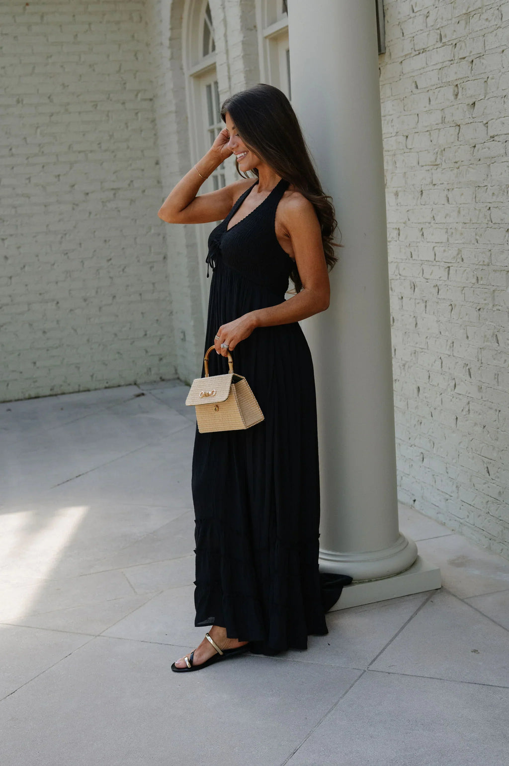 Greer Smocked Maxi Dress-Black