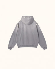 The Opulent Off-White Pearl Trim Hoodie - Washed Grey