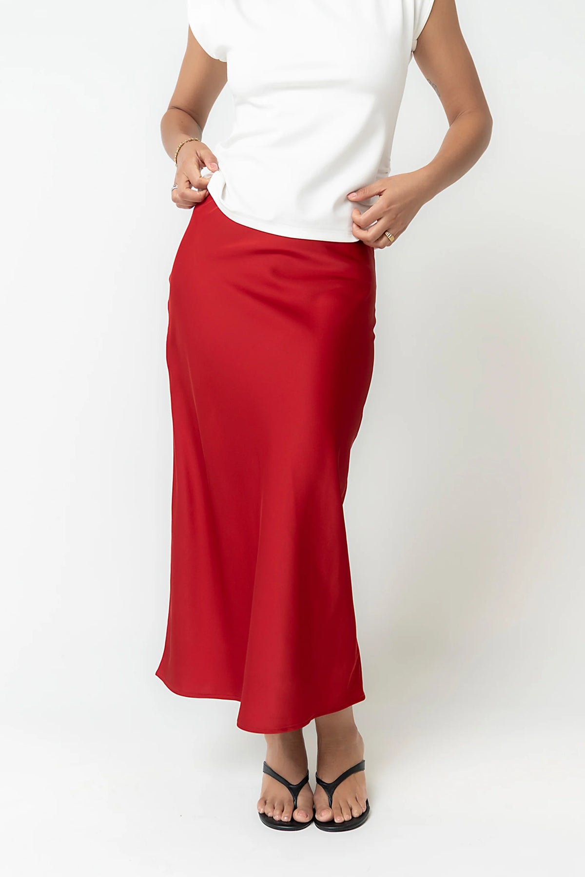 Tory Satin Maxi Skirt in Red
