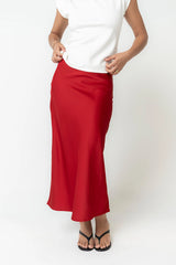 Tory Satin Maxi Skirt in Red