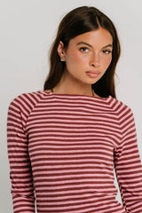 Lyza Striped Top in Burgundy