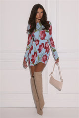 Girl's Best Look Long Sleeve Mini Dress Blue Floral
