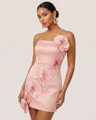 Orchid Embroidered Floral Appliqué Strapless Mini Dress - Pink