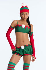 Jingle Bell Tease 5 Piece Costume Set - Green/combo