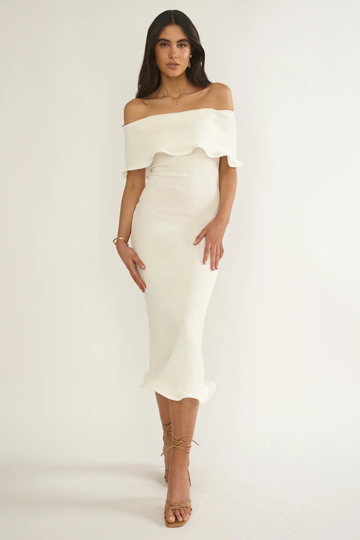 Rayna Off-Shoulder Midi Dress Ivory