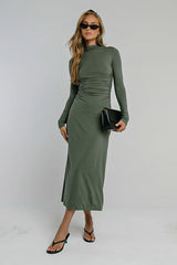 Ruth Ruched Midi Dress in Olive