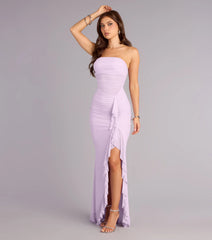 Sienna Mesh Ruffle Slit Formal Dress