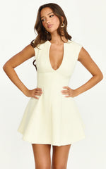 Nelson Mini Dress - Low Cut Boucle Fit & Flare Mini Dress in Cream
