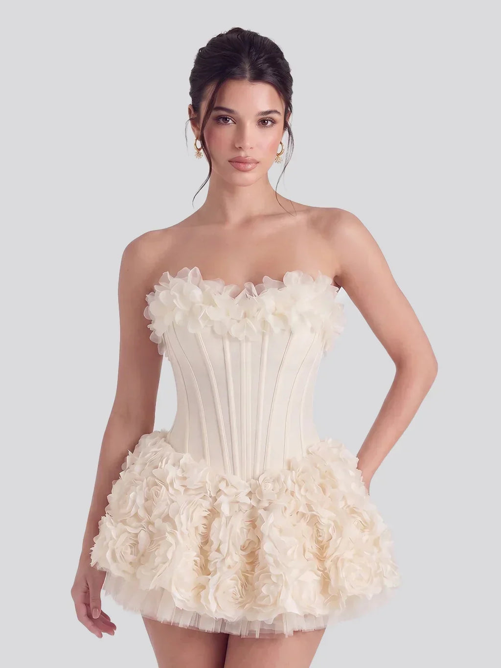 Floral Applique Strapless Corset Mini Dress