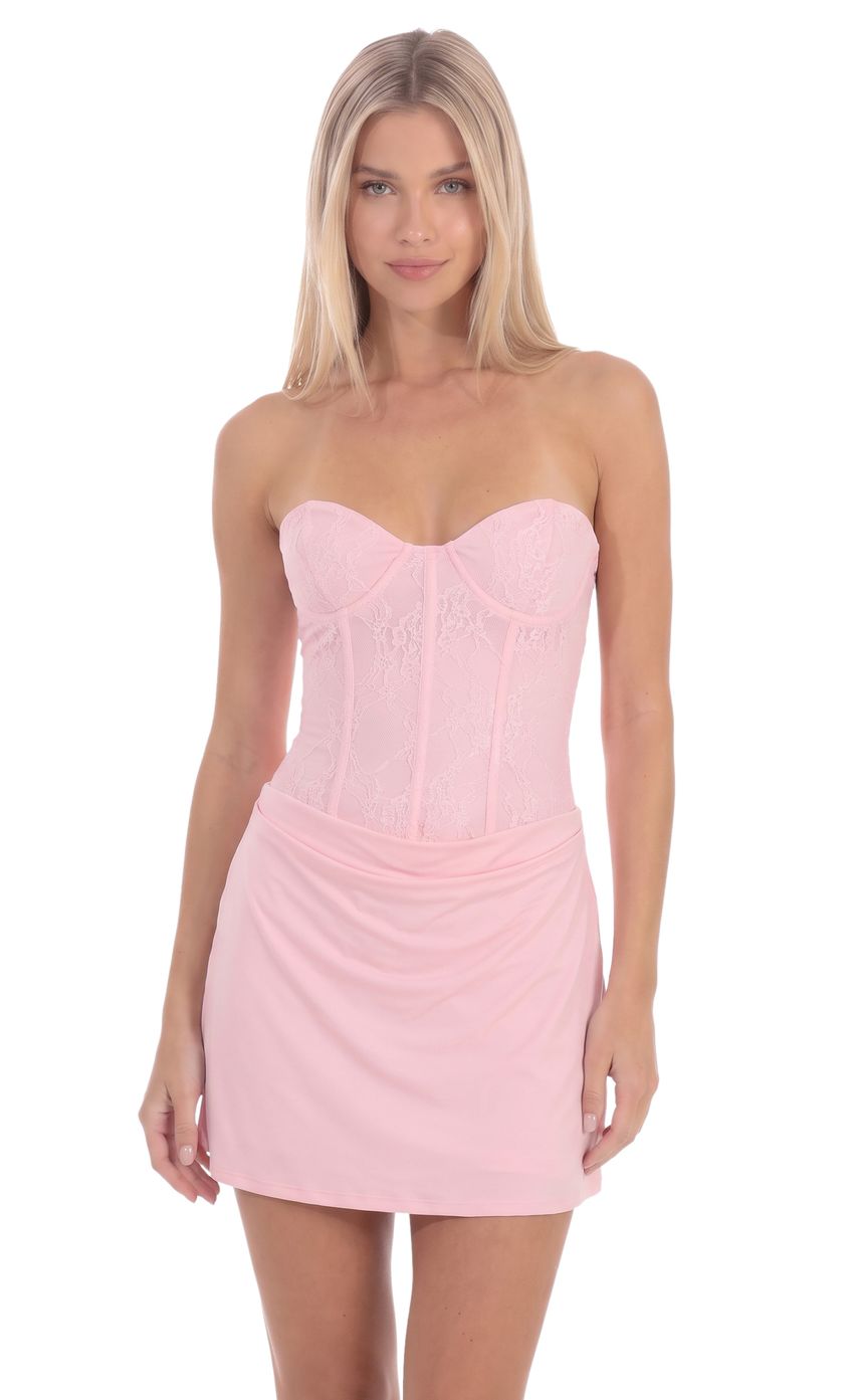 Lace Strapless Mini Dress in Pink