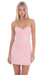 Lace Strapless Mini Dress in Pink