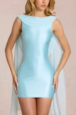 Draped Mini Dress in Soft Aqua