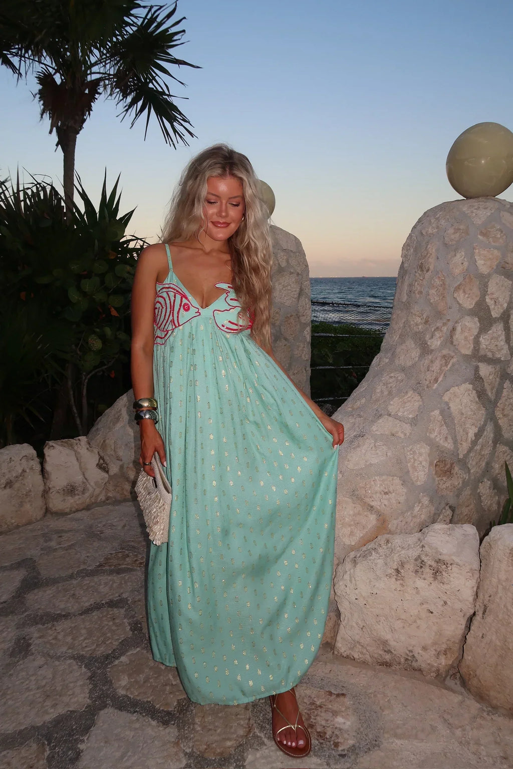 Ariel Flared Maxi Dress-Aqua