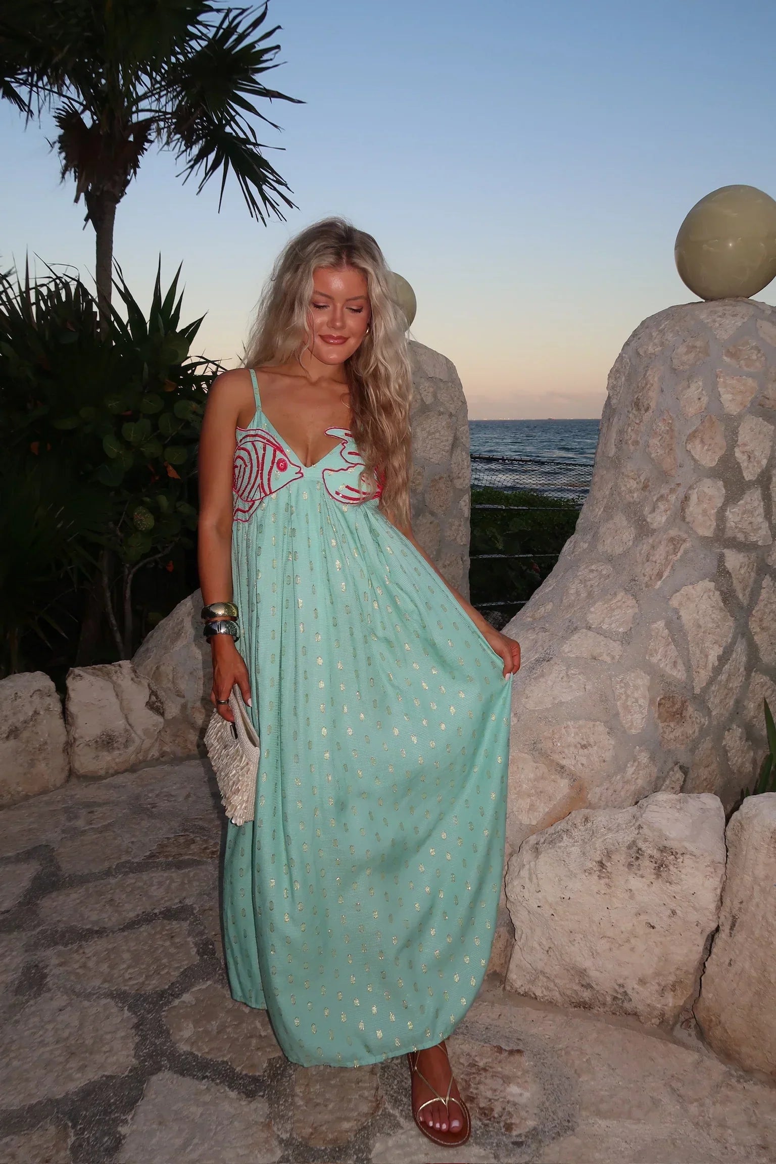 Ariel Flared Maxi Dress-Aqua