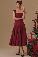 wine lace back twill midi dress