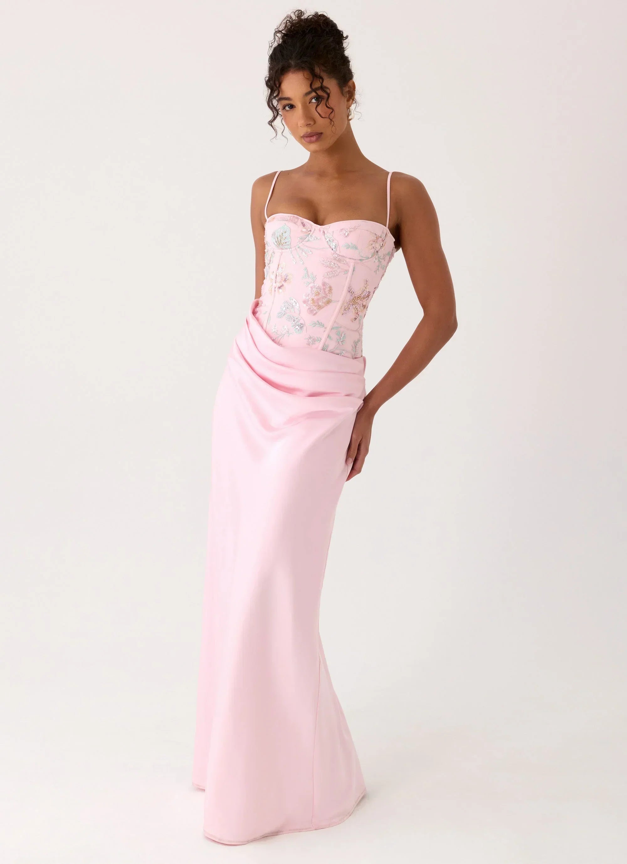 Euphoric Beaded Maxi Dress Pink