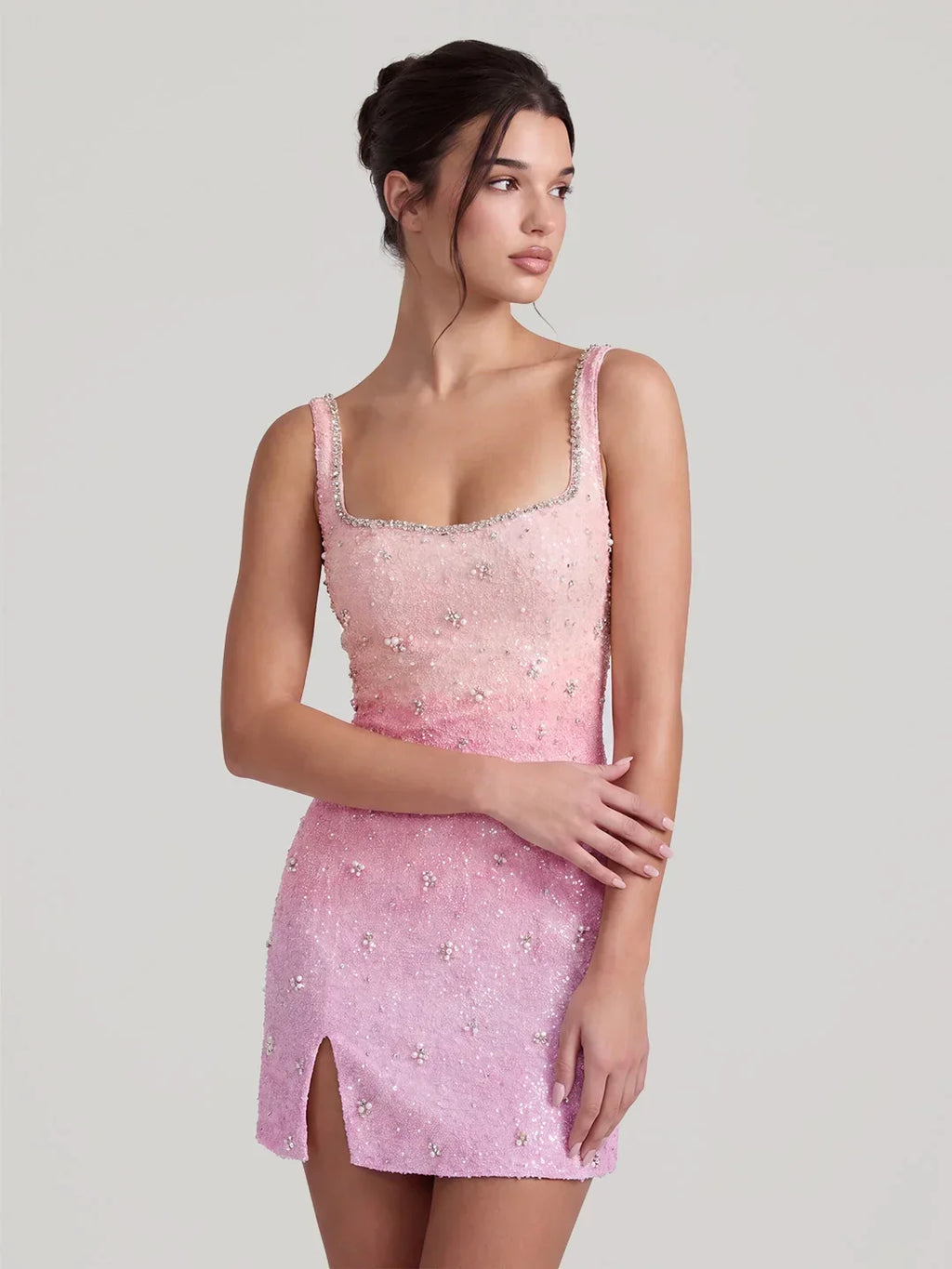 Dazzling Ombré Sequined & Beaded Mini Dress