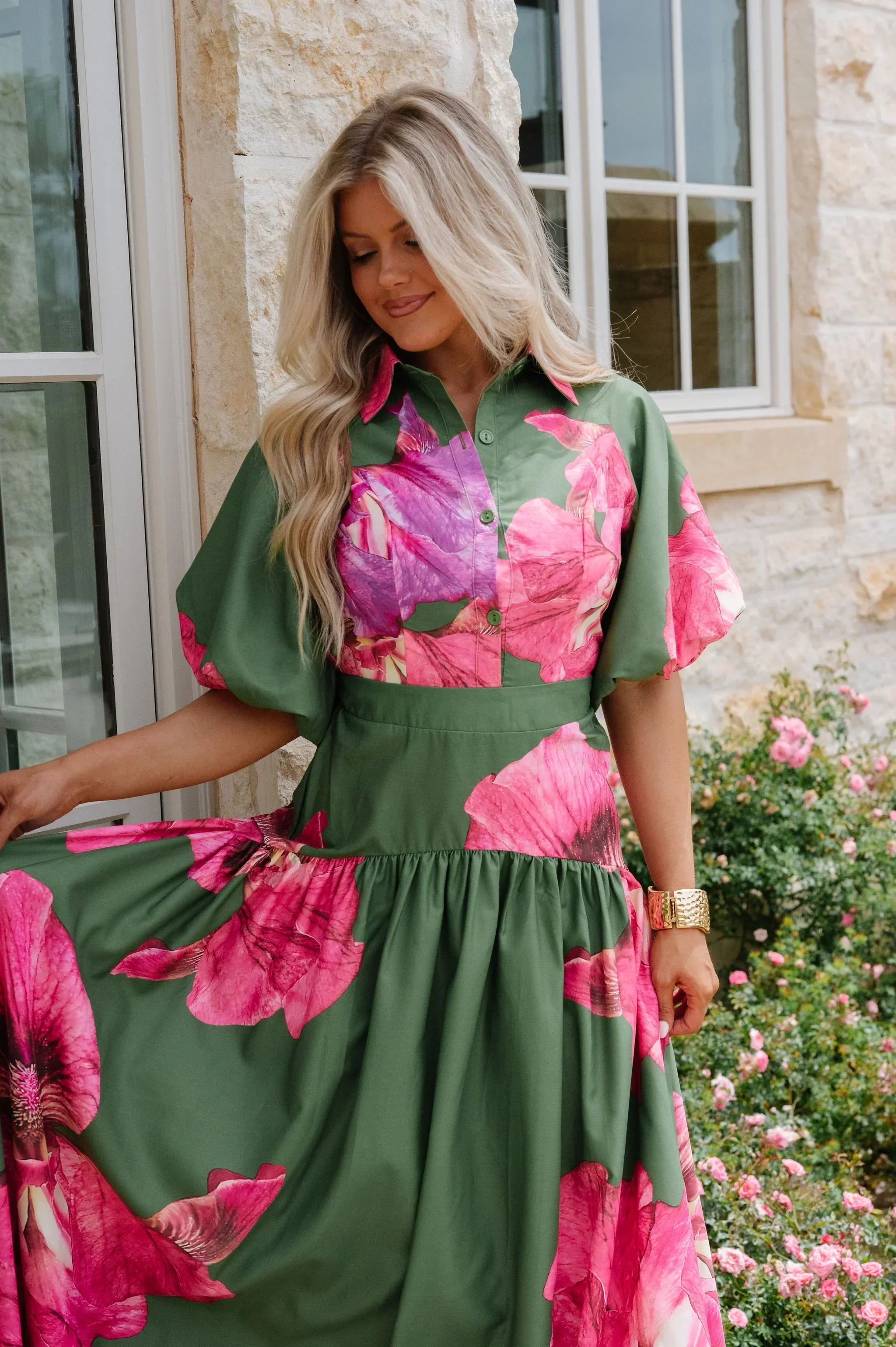 Kaley Floral Maxi Dress-Olive