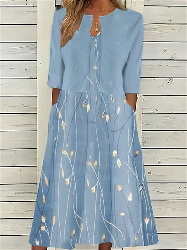 Elise | Floral Two-Piece Midi Dress - Elegant Bloom Print