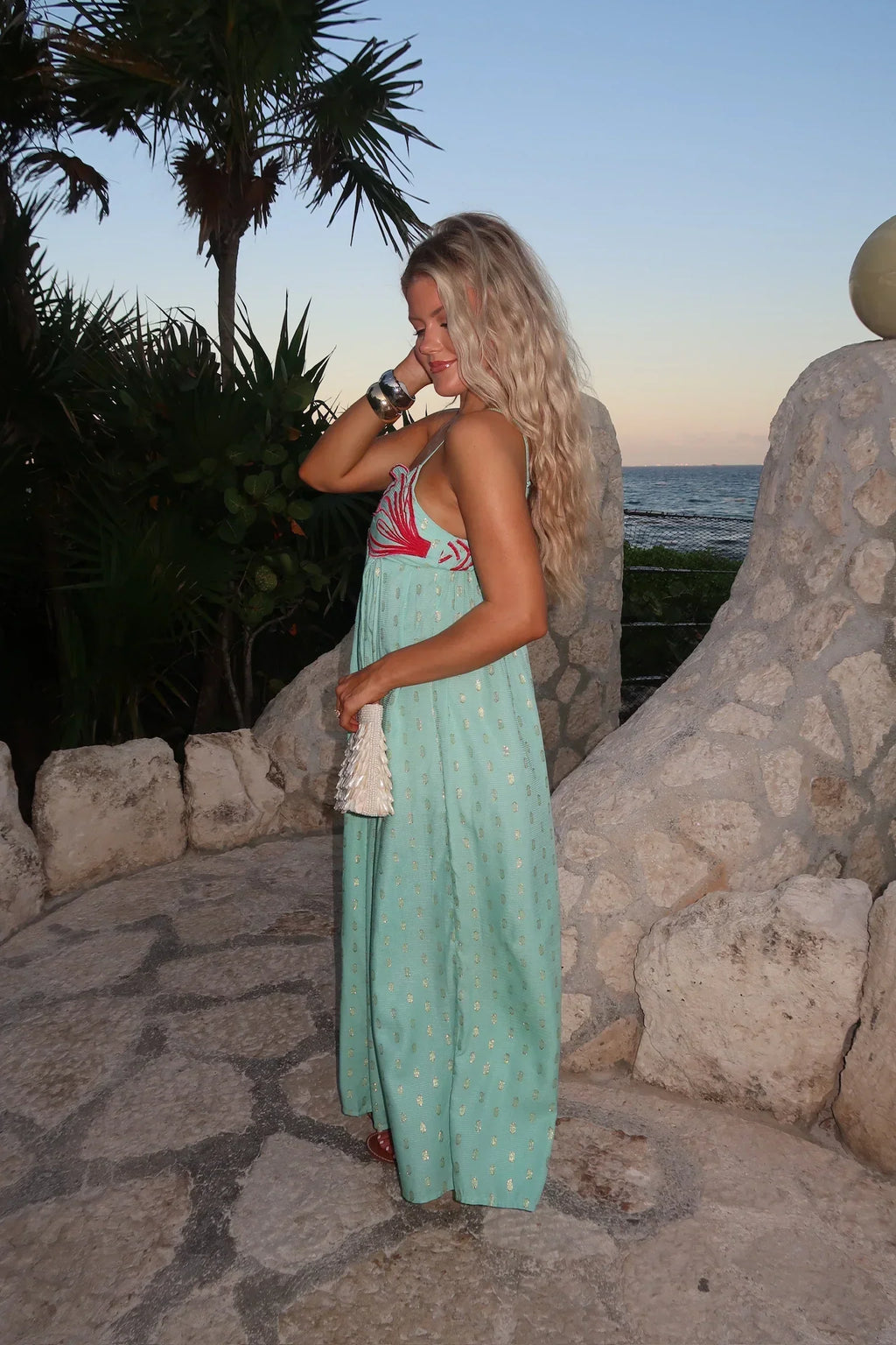 Ariel Flared Maxi Dress-Aqua