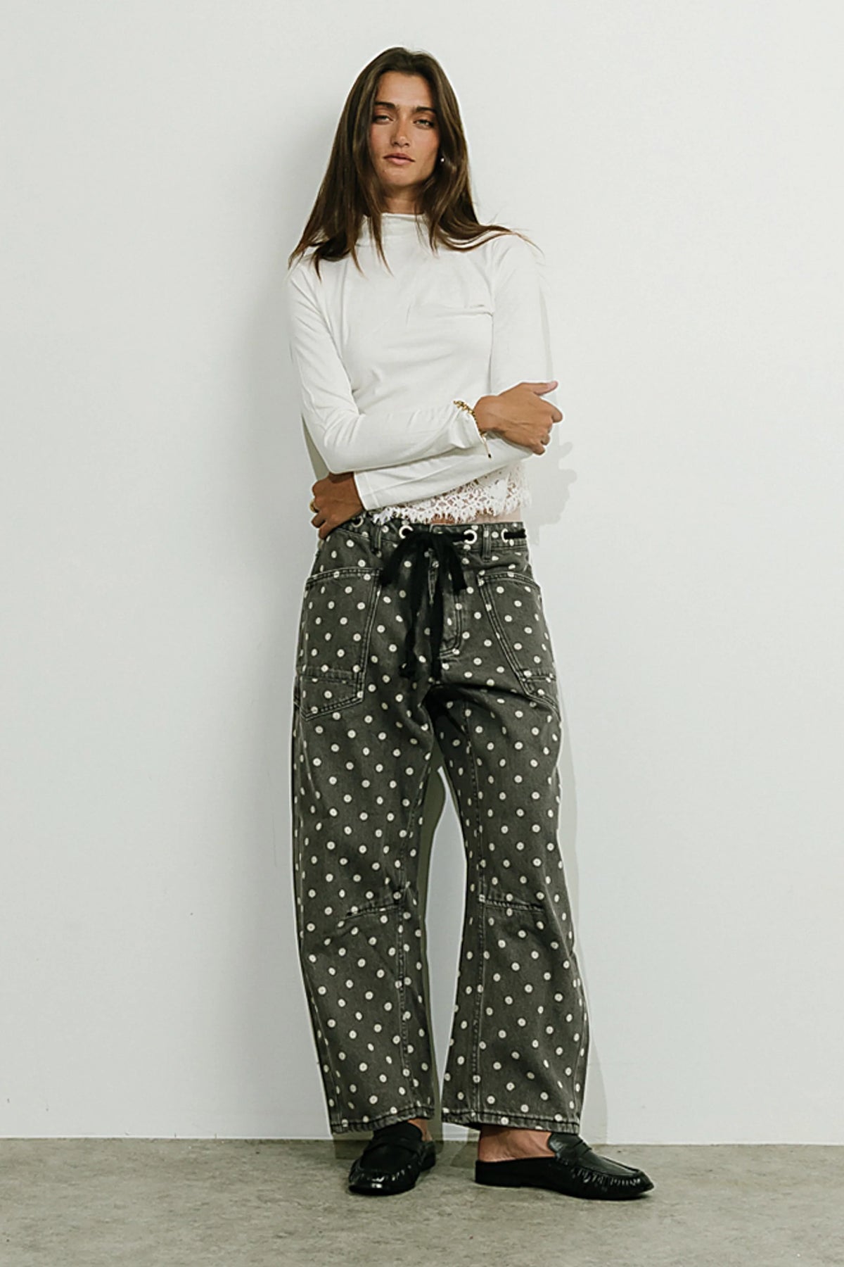 Priya Polka Dot Barrel Jeans in Grey